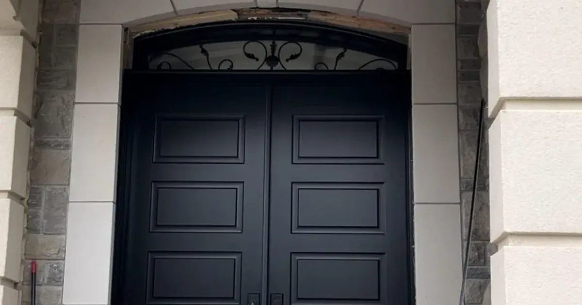 Residential entry door on a home in Aurora, Ontario